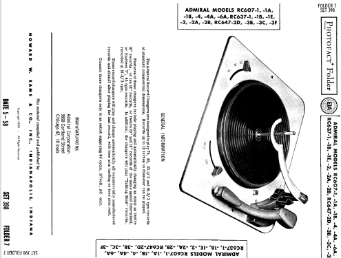 RC607-1B ; Admiral brand (ID = 992089) Sonido-V