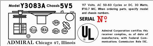 Stanton Y3083A; Admiral brand (ID = 3040354) Radio