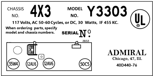 Y3303 'Minuet' Ch= 4X3; Admiral brand (ID = 3011180) Radio