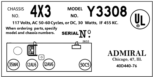 Y3308 'Minuet' Ch= 4X3; Admiral brand (ID = 3011182) Radio