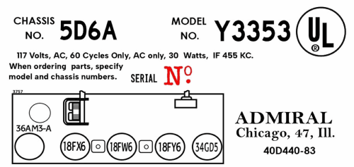 Y3353 'Duet' Ch= 5D6A; Admiral brand (ID = 3074839) Radio