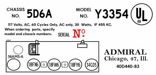 Y3354 'Duet' Ch= 5D6A; Admiral brand (ID = 3074840) Radio