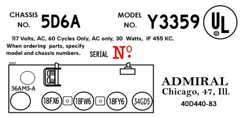 Y3359 'Duet' Ch= 5D6A; Admiral brand (ID = 3074841) Radio