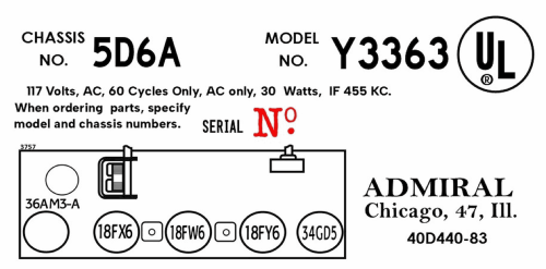 Y3363 'Tempo' Ch= 5D6A; Admiral brand (ID = 3074855) Radio