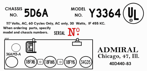 Y3364 'Tempo' Ch= 5D6B; Admiral brand (ID = 3074845) Radio