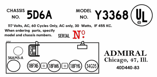 Y3368 'Tempo' Ch= 5D6A; Admiral brand (ID = 3074856) Radio