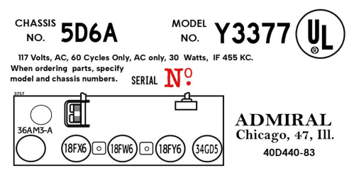 Y3377 'Fiesta' Ch= 5D6A; Admiral brand (ID = 3074843) Radio