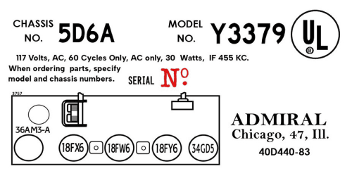 Y3379 'Fiesta' Ch= 5D6A; Admiral brand (ID = 3074844) Radio