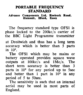 Portable Frequency Standard OFS1; Advance Electronics (ID = 2763188) Equipment