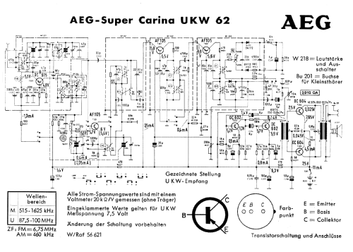 Carina Transistor UKW 62; AEG Radios Allg. (ID = 892165) Radio