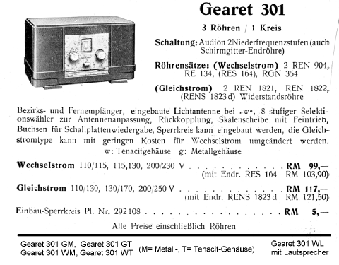 Gearet 301GT; AEG Radios Allg. (ID = 2991569) Radio