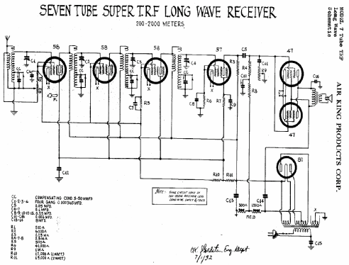 7Tube TRF Longwave Radio Air King Products Co.; Brooklyn NY, build ...