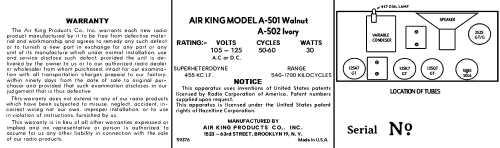 A-501 Ch= 465-4; Air King Products Co (ID = 3060698) Radio