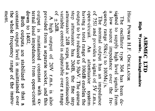 High Power H. F. Oscillator 304; Airmec Ltd.; (ID = 2651946) Ausrüstung