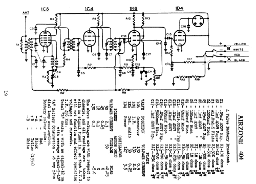 454 Ch= 404 Radio Airzone 1931 Ltd.; Sydney, build 1937, 1 schematics ...