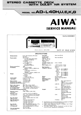 Stereo Cassette Deck AD-L40; Aiwa Co. Ltd.; Tokyo (ID = 3104557) R-Player