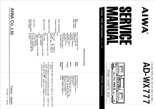 Stereo Cassette Deck AD-WX777; Aiwa Co. Ltd.; Tokyo (ID = 2031220) R-Player