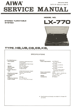 Stereo Turntable System LX-770; Aiwa Co. Ltd.; Tokyo (ID = 2761227) Enrég.-R