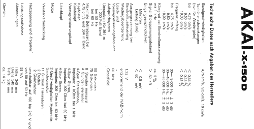Stereo Tape Deck X-150 D; Akai Electric Co., (ID = 760225) Ton-Bild