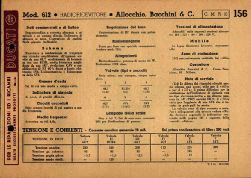 612 ; Allocchio Bacchini (ID = 1922135) Radio