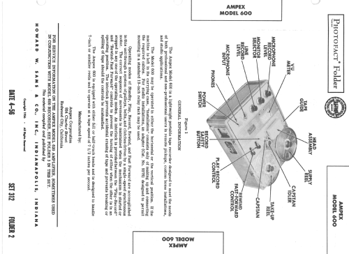 Portable Tape recorder 600; Ampex; San Carlos, (ID = 2129812) Enrég.-R