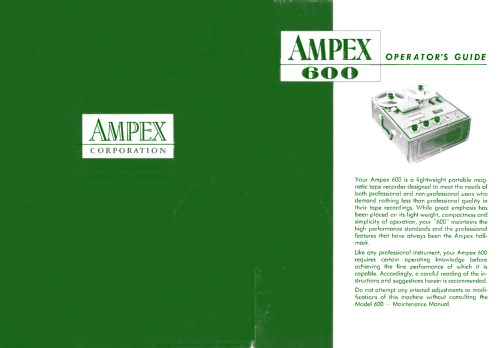 Portable Tape recorder 600; Ampex; San Carlos, (ID = 475164) R-Player