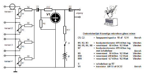 4-kanalige microfoon-gitaar mixer ontwerp 31-1; Amroh NV Radio (ID = 1401669) Ampl/Mixer