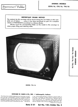 TVL-16 Ch= VL-16; Andrea Radio Corp.; (ID = 2862791) Television