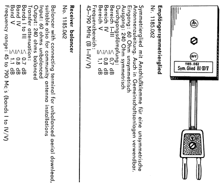 Empfänger-Symmetrierglied 1185.062 ; Antennenwerke Bad (ID = 1700871) Diverses