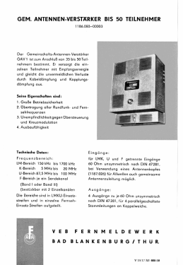 Gemeinschafts-Antennenverstärker GAV1, 1186.003-00003; Antennenwerke Bad (ID = 2718673) RF-Ampl.