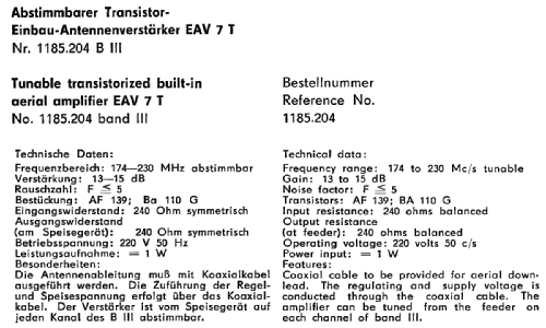 Transistor-Einbauverstärker EAV7T - 1185.204; Antennenwerke Bad (ID = 1489574) Ampl. RF