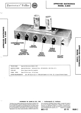 A-800; Approved Electronic (ID = 3079705) Ampl/Mixer