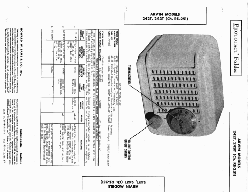 Arvin 243T Ch= RE-251; Arvin, brand of (ID = 437844) Radio