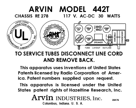 442T Hopalong Cassidy ch= RE278; Arvin, brand of (ID = 3107490) Radio