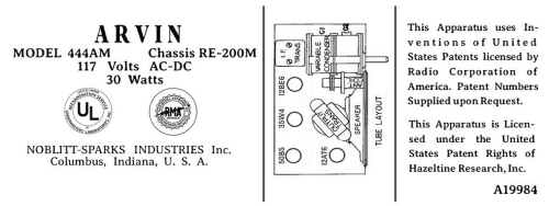 444AM Ch= RE200M; Arvin, brand of (ID = 3052765) Radio