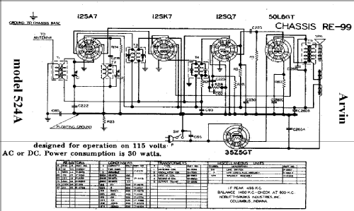 524A Ch= RE-99; Arvin, brand of (ID = 431475) Radio