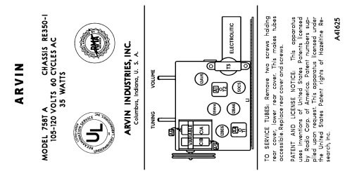 758T Ch= RE-350; Arvin, brand of (ID = 3056698) Radio