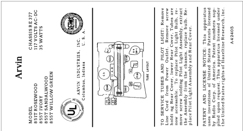 855T Ch= RE377; Arvin, brand of (ID = 3033330) Radio