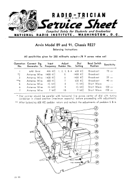 89 Ch= RE27; Arvin, brand of (ID = 2817453) Radio