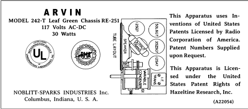 Arvin 242T Ch= RE-251; Arvin, brand of (ID = 3044856) Radio