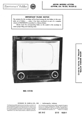 Campaigner 6179TM Ch= TE-331, TE331-2; Arvin, brand of (ID = 3095055) Television