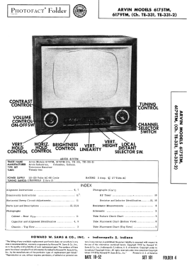 Electionaire 6175TM Ch= TE-331, TE-331-2; Arvin, brand of (ID = 3095039) Television