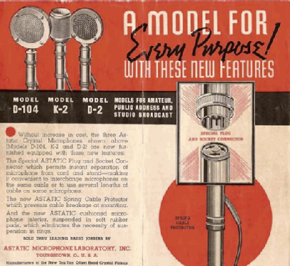 Crystal Microphone D-104; Astatic Corp.; (ID = 1316366) Microfono/PU