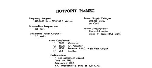 Hotpoint P64MEC; Australian General (ID = 1979659) Radio