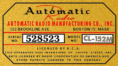 CL-152M ; Automatic Radio Mfg. (ID = 3064208) Radio