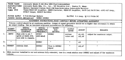 F-241 ; Automatic Radio Mfg. (ID = 235299) Car Radio