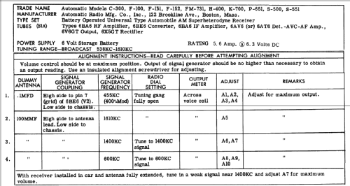 H-400 ; Automatic Radio Mfg. (ID = 239200) Car Radio