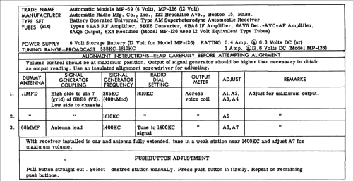 MP-126 ; Automatic Radio Mfg. (ID = 235294) Car Radio