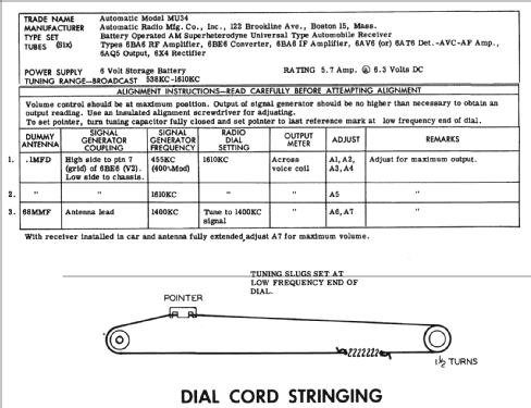 MU34 ; Automatic Radio Mfg. (ID = 235284) Car Radio