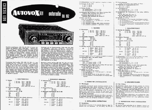 RA192; Autovox SPA; Roma (ID = 956028) Car Radio